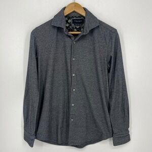 Denim & Flower Ricky Singh Mens Small Grey Heather Knit Button Shirt Long Sleeve